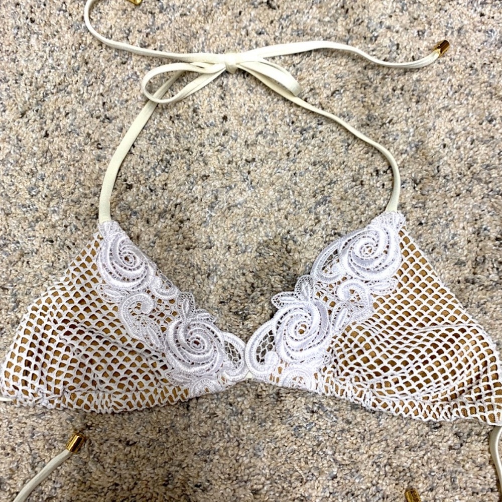 Beach Bunny white embroidered bikini top